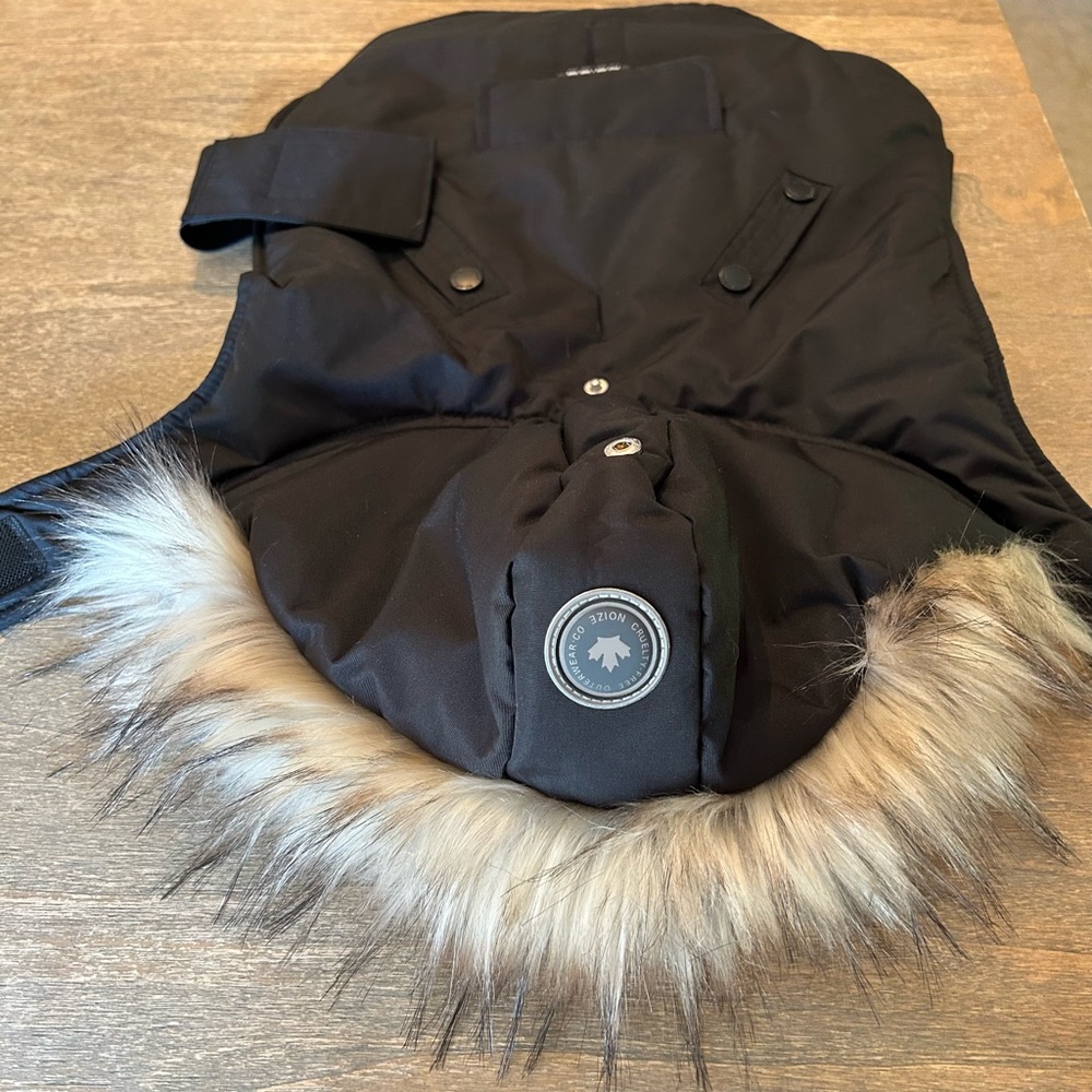 Black Dog Coat with Fur Trim